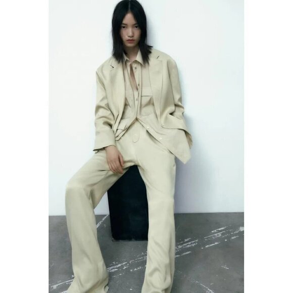 Zara satin cream pull on pants size M - Picture 2 of 14